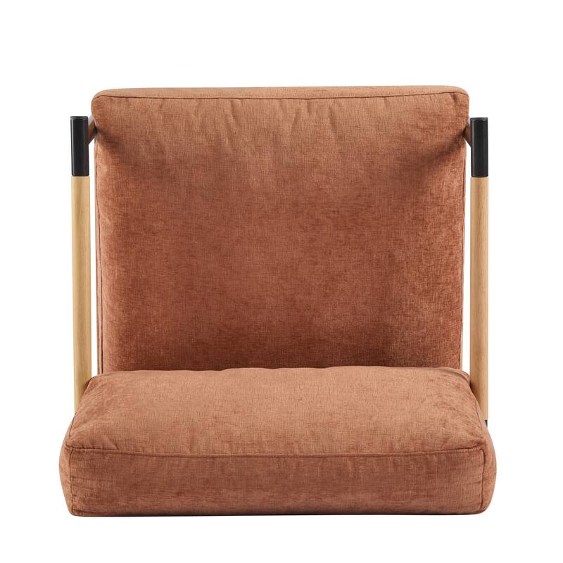 Polyester Accent Chair with Metal Frame & Wooden Armrests