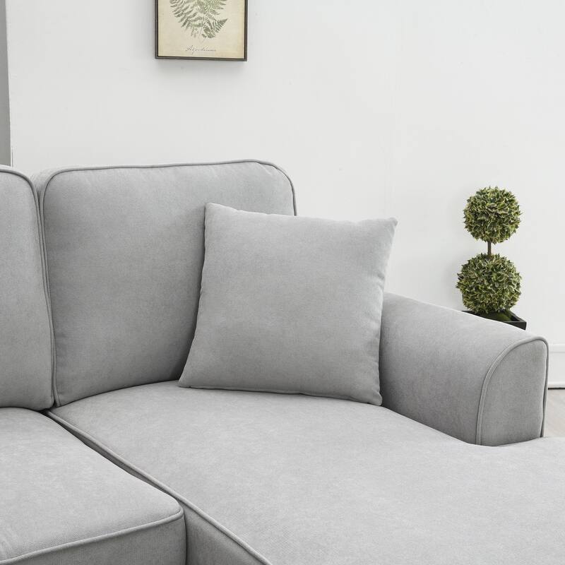 Grey 108" Modern U-Shaped 7-Seater Sectional Sofa Set with 3 Accent Pillows and Chaise, for Living Room