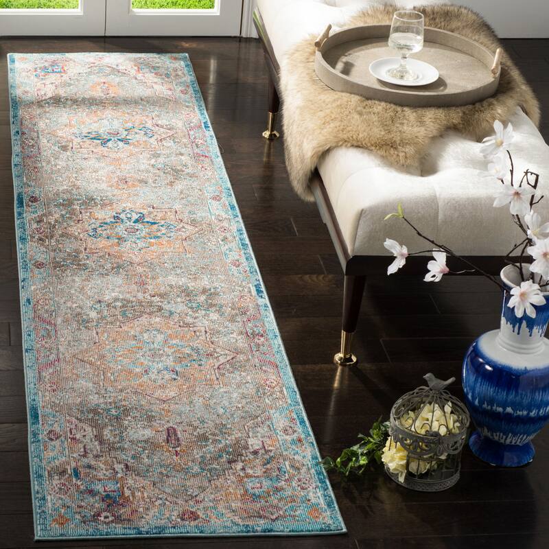 SAFAVIEH Aria Ilsegard Vintage Boho Oriental Rug - 2' x 8' Runner - Beige/Blue