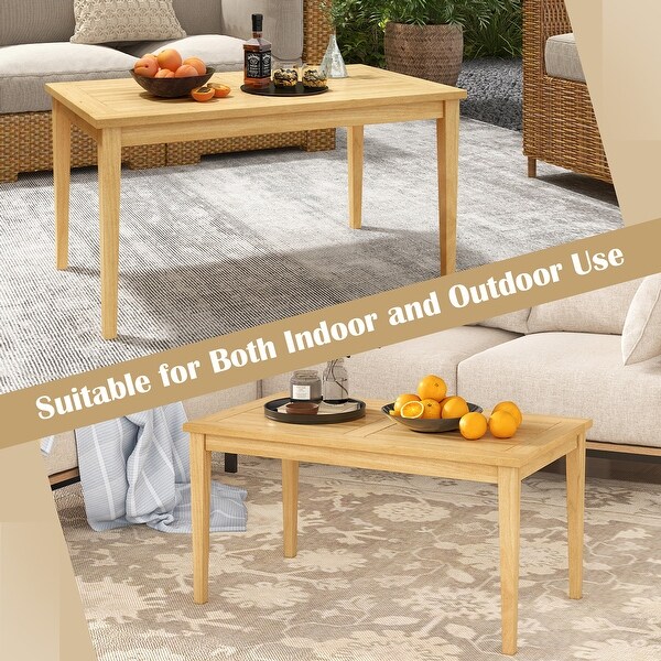 Gymax 35.5''x20'' Outdoor Teak Wood Coffee Table w/ Slatted