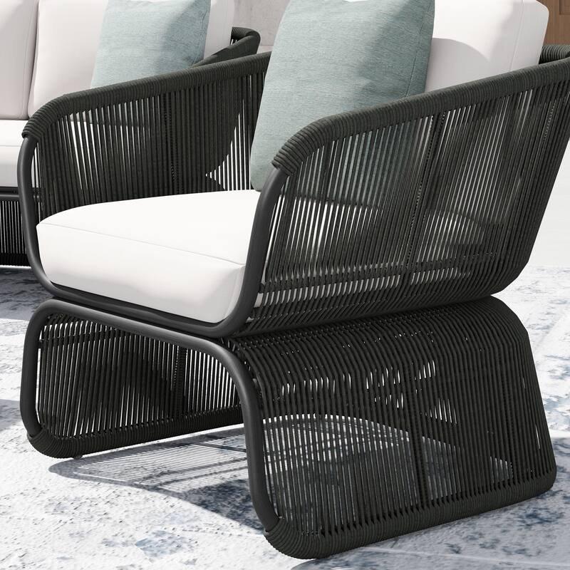 Corvus Ida Outdoor Wicker Club Chair with Sunbrella Cushion and Pillow - White