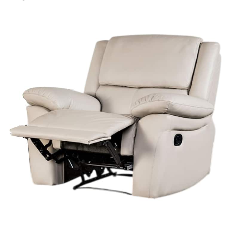 Larus Manual Recliner Chair, Pillow Top Arms, Off White Leather Match