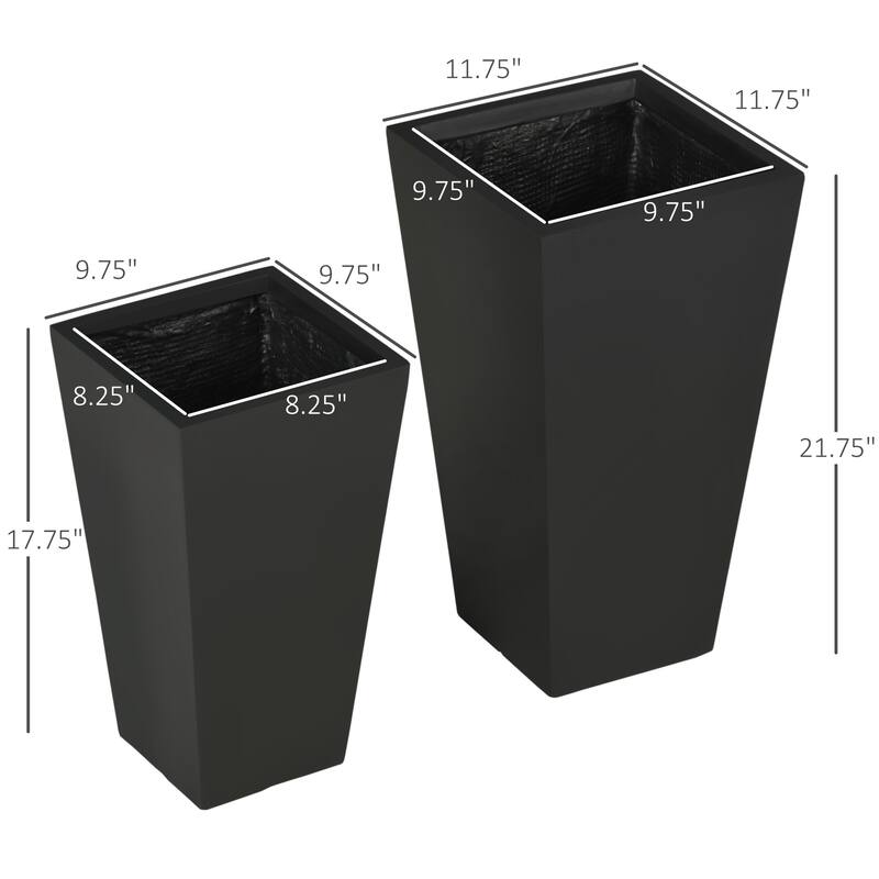 Outsunny 2-Pack Outdoor Planter Set, MgO Flower Pots with Drainage Holes, Durable & Stackable
