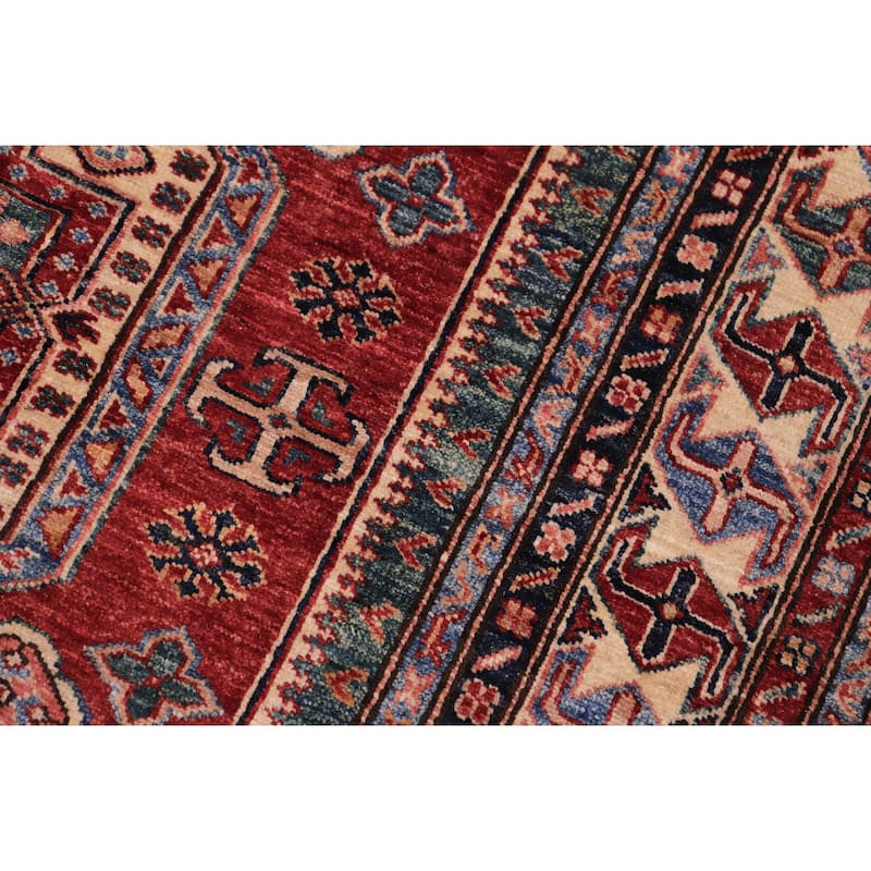 Rustic Super Kazak Zara Red/Beige Hand Knotted Wool Rug - 4'9'' x 6'5''