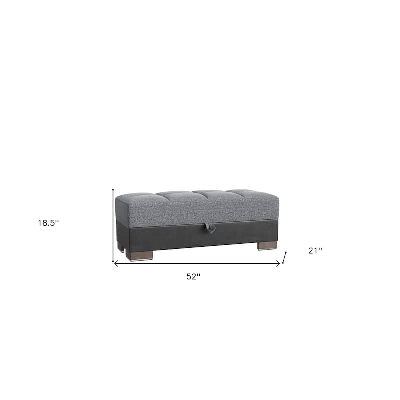 HomeRoots 52" Gray Blue Brown and Gray Chenille And Faux Leather Storage Ottoman