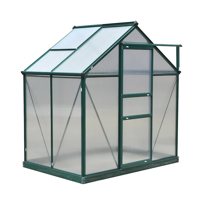 Outsunny 6' x 4' x 7' Twin Wall Polycarbonate Walk-In Greenhouse for Outdoors - 6' x 4' x 6.5'