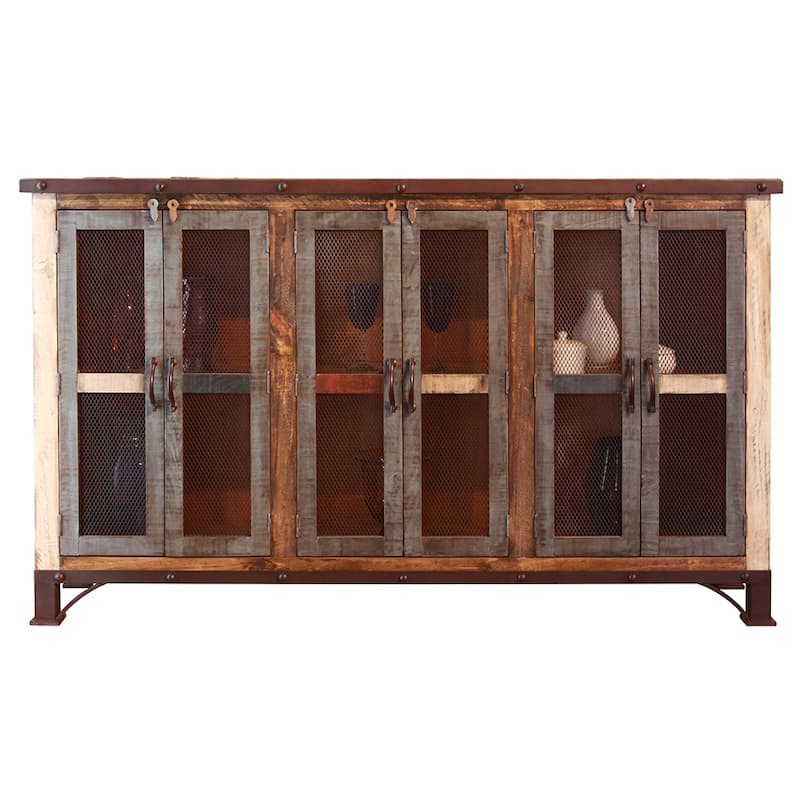 HomeRoots 71" Brown Solid and Manufactured Wood Distressed Credenza - 70.75 in. x 42.25 in. x 15.25 in.