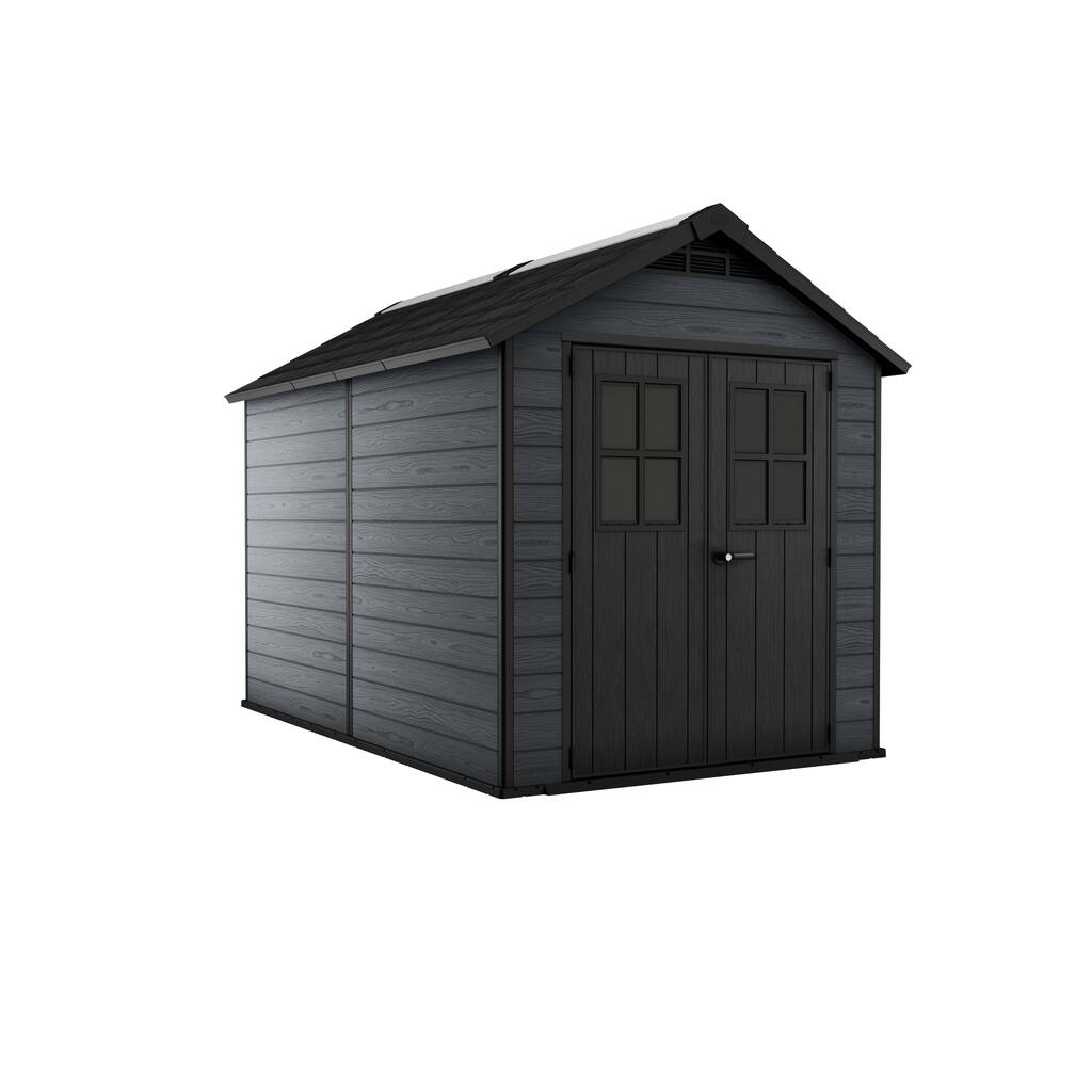 Keter Newton 7.5x11 ft. Resin Outdoor Storage Shed With Floor for Patio Furniture and Tools, Graphite