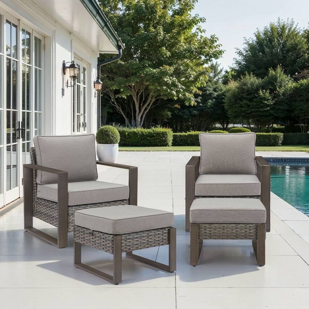 Pocassy 4 Pieces Outdoor Patio Club Chair Ottoman Set