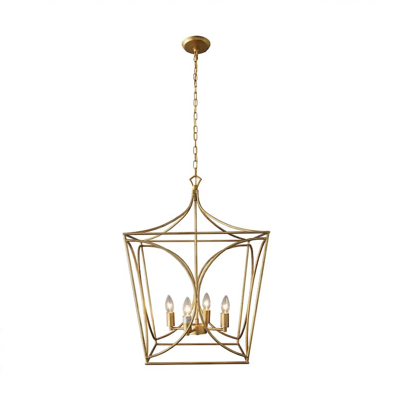 4 Light Caged Chandelier in Gold Finish - 29"H x 19"W x 19"D