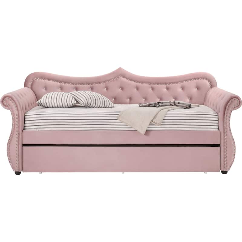 Fabric Upholstered Wooden Daybed with Trundle