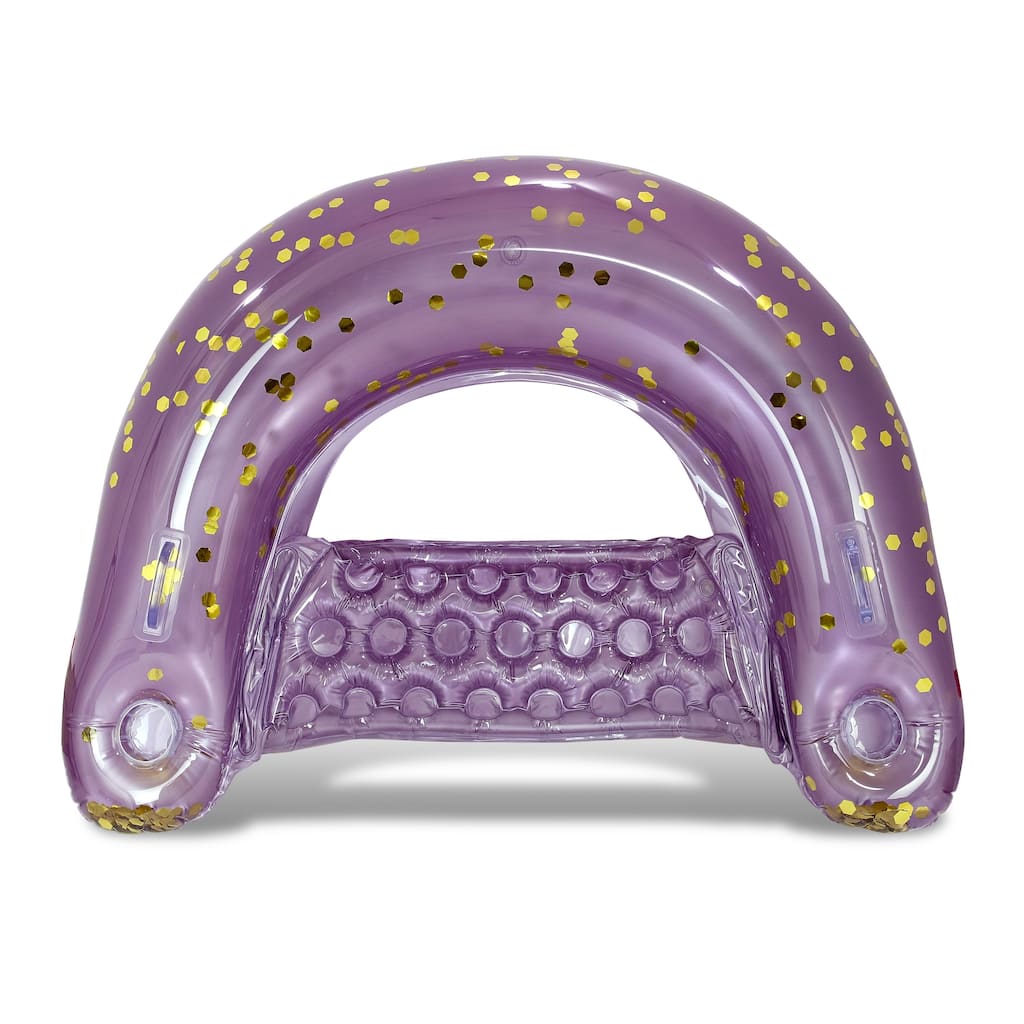 POZA Inflatable Purple Gold Pool Float Chair w/ 2 Built-in Cup Holders - 48×38 Inches