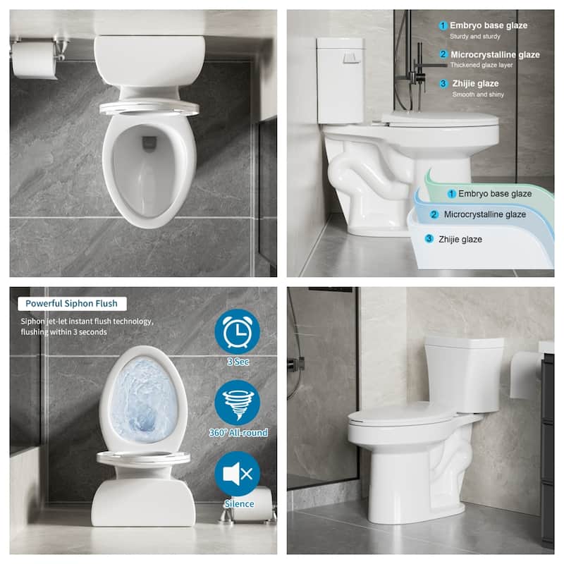 1.28GPF 2-Piece Toilet, Siphonic Flush, CUPC, Watersense, ADA, White