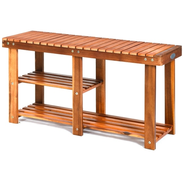 3 Tier Wood Shoe Rack Shoe Bench Freestanding Boots Storage