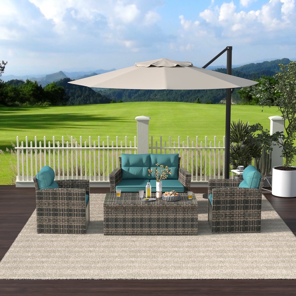 Cruz 4-Piece Outdoor Wicker Cushioned Patio Set and Storage Table
