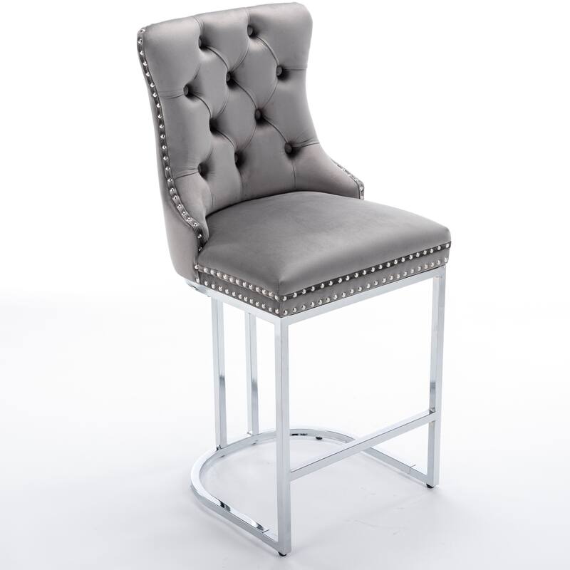 Modern Velvet Barstools Set of 2 - Gray