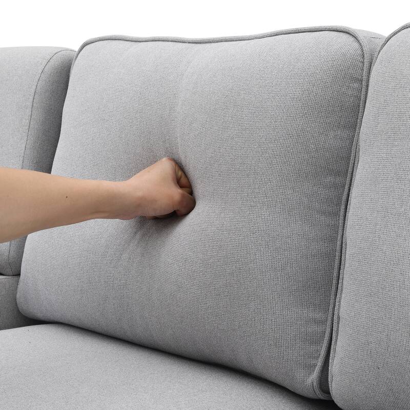 104" 4-Seater Linen Fabric Sofa with Armrest Pockets and 4 Pillows,Minimalist Style Couch for Living Room, Apartment, Office