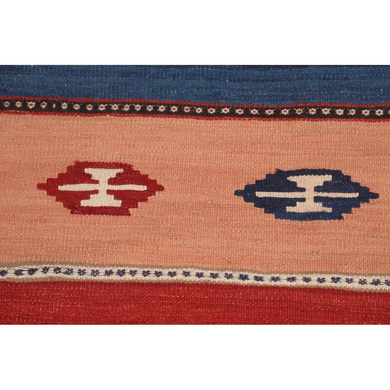 Striped Geometric Kilim Qashqai Persian Rug Hand-Woven Wool Carpet - 5'3"x 9'11"