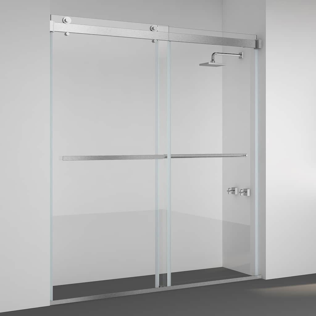 Spezia 68" W x 76" H Sliding Frameless Shower Door in Brushed Nickel