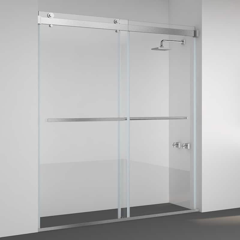 Spezia 68" W x 76" H Sliding Frameless Shower Door in Brushed Nickel