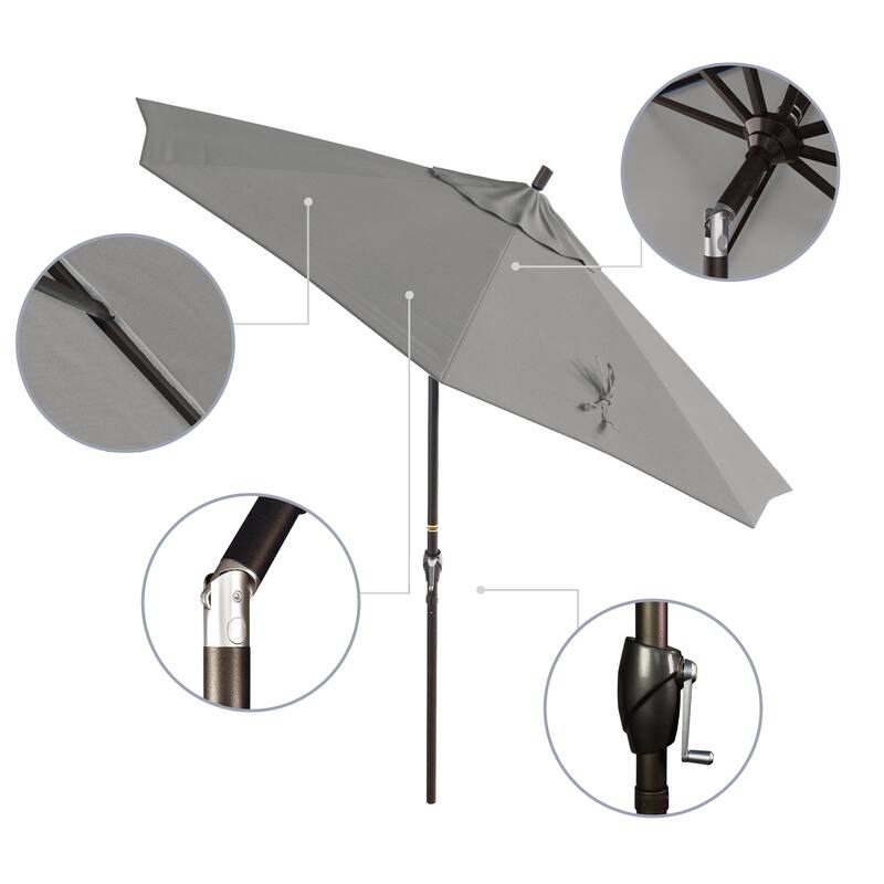 California Umbrella 9-foot Round Crank Lift, Push ButtonTilt, Bronze Frame Finish, Aluminum Patio Umbrella with Sunbrella Fabric