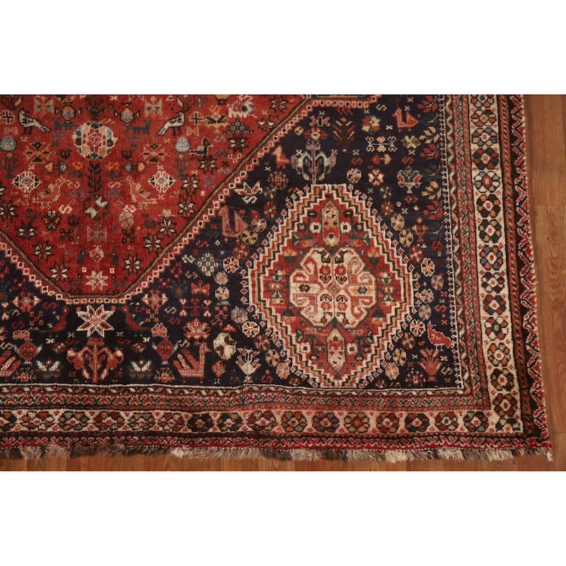Hand Knotted Oriental 100% Wool Carpet Traditional Medallion Red Shiraz Area Rug - 9' 10'' X 6' 11''
