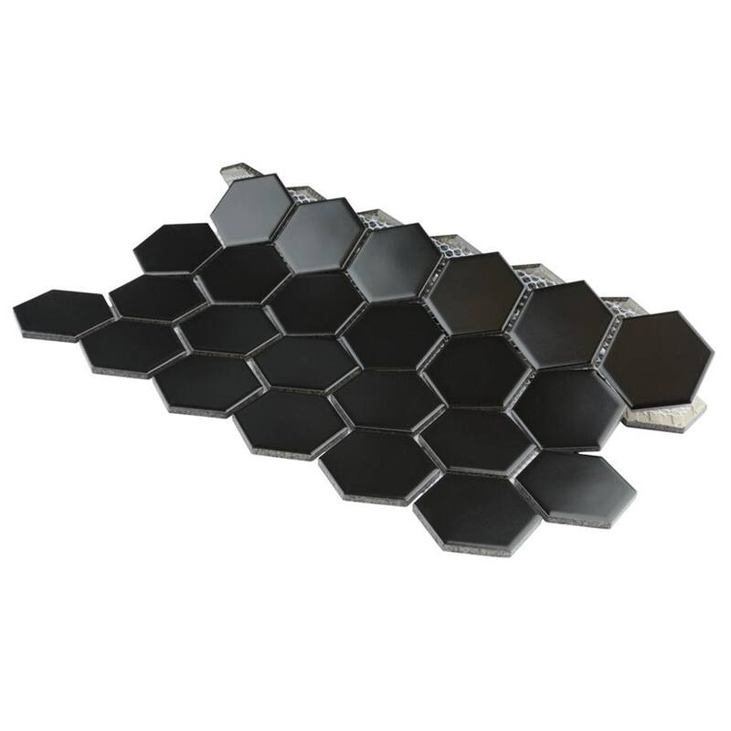 Merola Tile Metro 2" Hex Matte Black 11-1/8" x 12-5/8" Porcelain Floor and Wall Tile