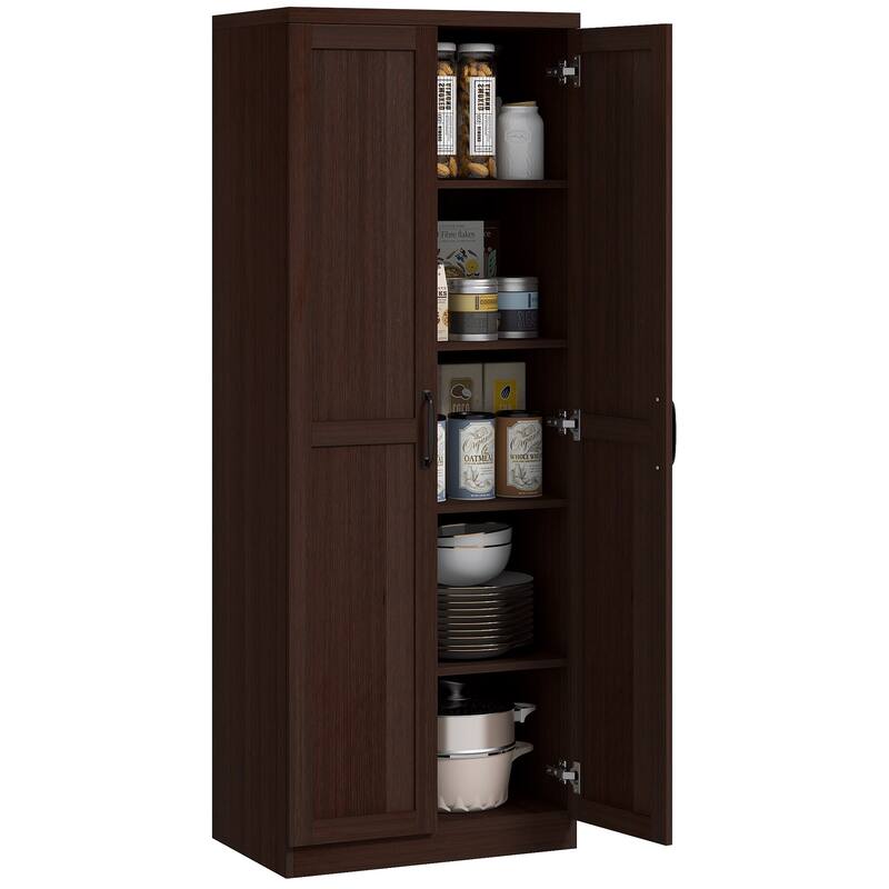 HOMCOM 63" 2-Door Kitchen Pantry, Freestanding Storage Cabinet with 5-tier Shelving and 2 Adjustable Shelves for Dining Room