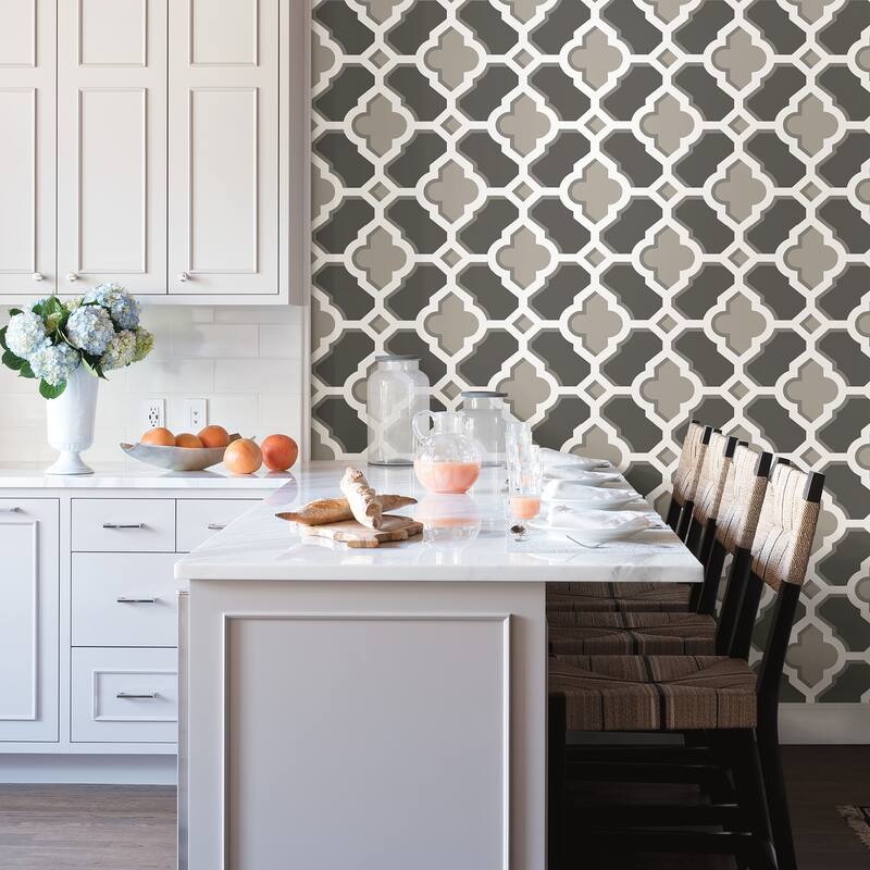A-Street Prints Lido Grey Quatrefoil Wallpaper
