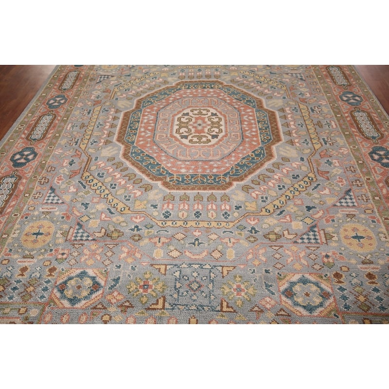 Gray Geometric Khotan Oriental Area Rug Hand-Knotted Wool Carpet - 8'9" x 12'3"