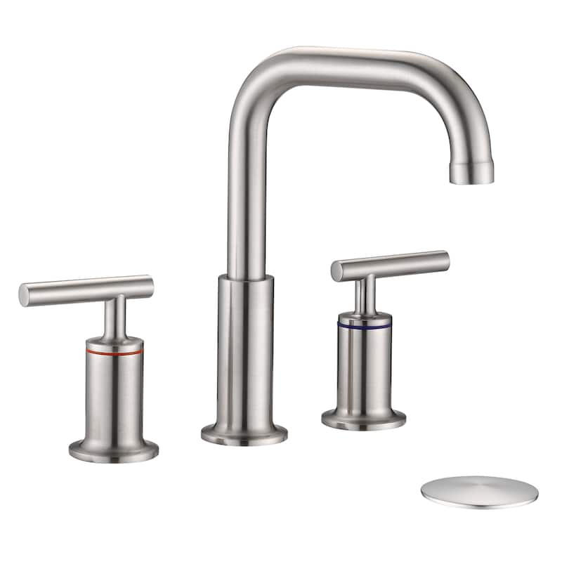 PROOX 8 in.Widespread Lavatory 2 Handles Bathroom Faucet with Drain Assembly - Brushed Nickel