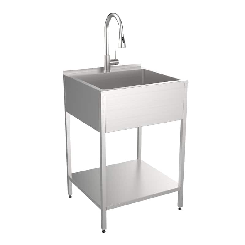 Transolid EWS-2422S 24-in W x 22-in D x 35-in H Stainless Steel Laundry Sink and Wash Stand - 24-in x 22-in - Silver