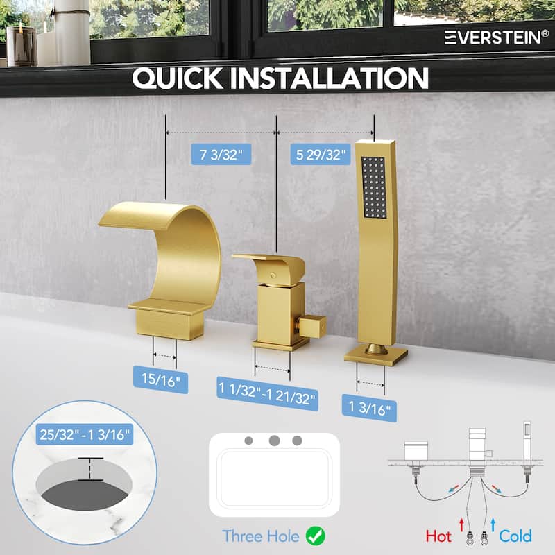 Roman Tub Faucet 3 Holes Deck Mount Bathtub Faucet with Handheld Shower Sprayer