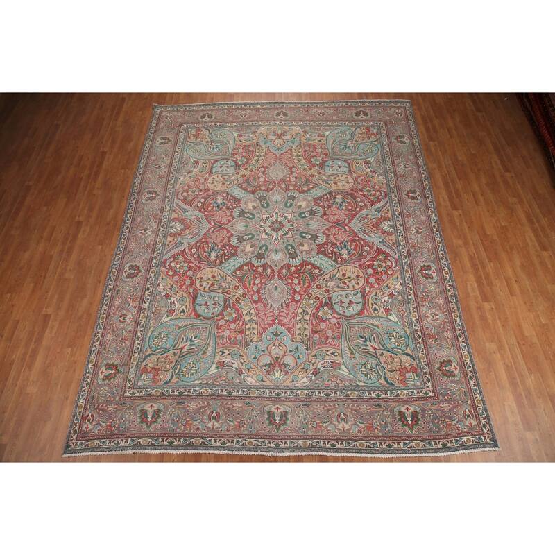Hand Knotted Oriental 100% Wool Carpet Traditional Floral Red Tabriz Area Rug - 12' 8'' X 9' 8''