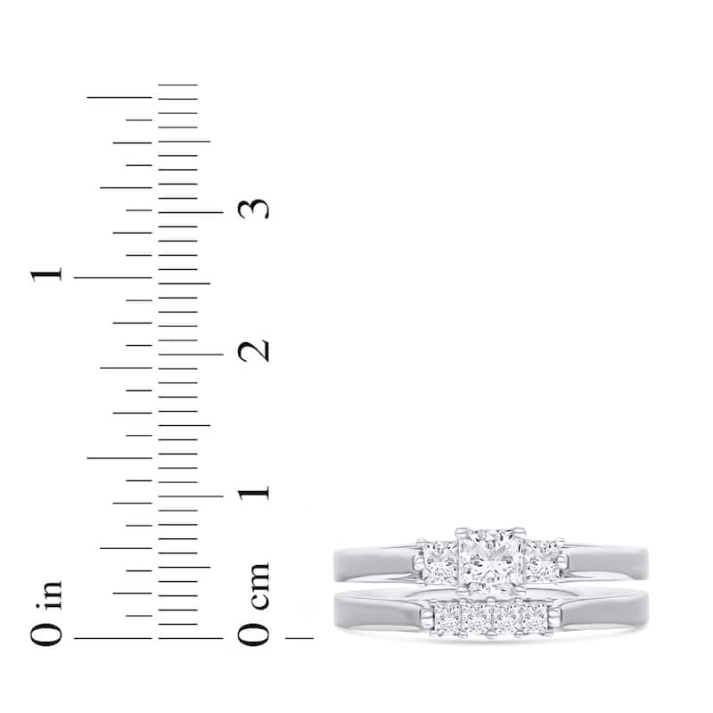1/2ct TDW Diamond Three Stone Bridal Ring Set in 14K White Gold for Women