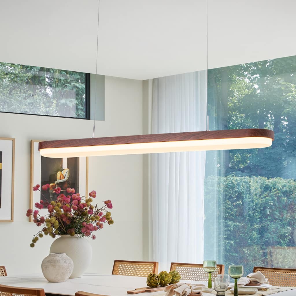 Modern Farmhouse Linear Wood LED Chandelier Kitchen Island Pendant Light - 38.58''