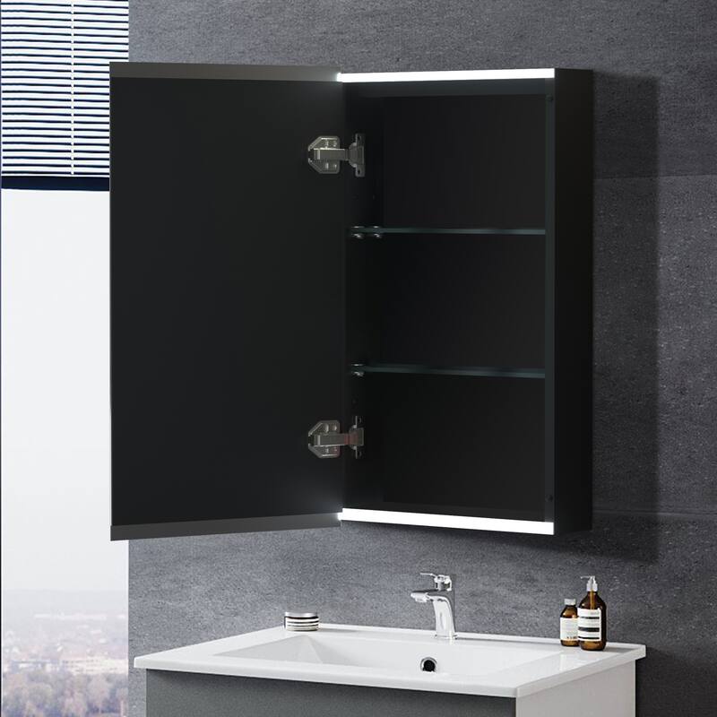 Bathroom LED Rectangular Aluminum Surface Mount Medicine Medicine Cabinet With Adjusted Glass shelves