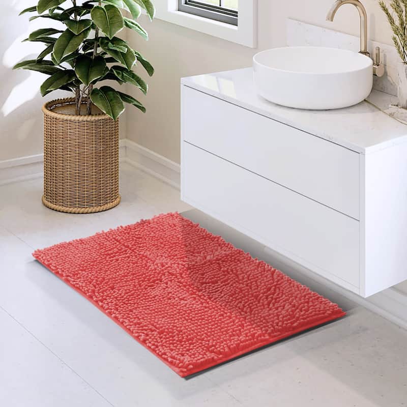 Empyrean Non-Slip Super Plush Chenille Bathroom Rugs - Small - Rose