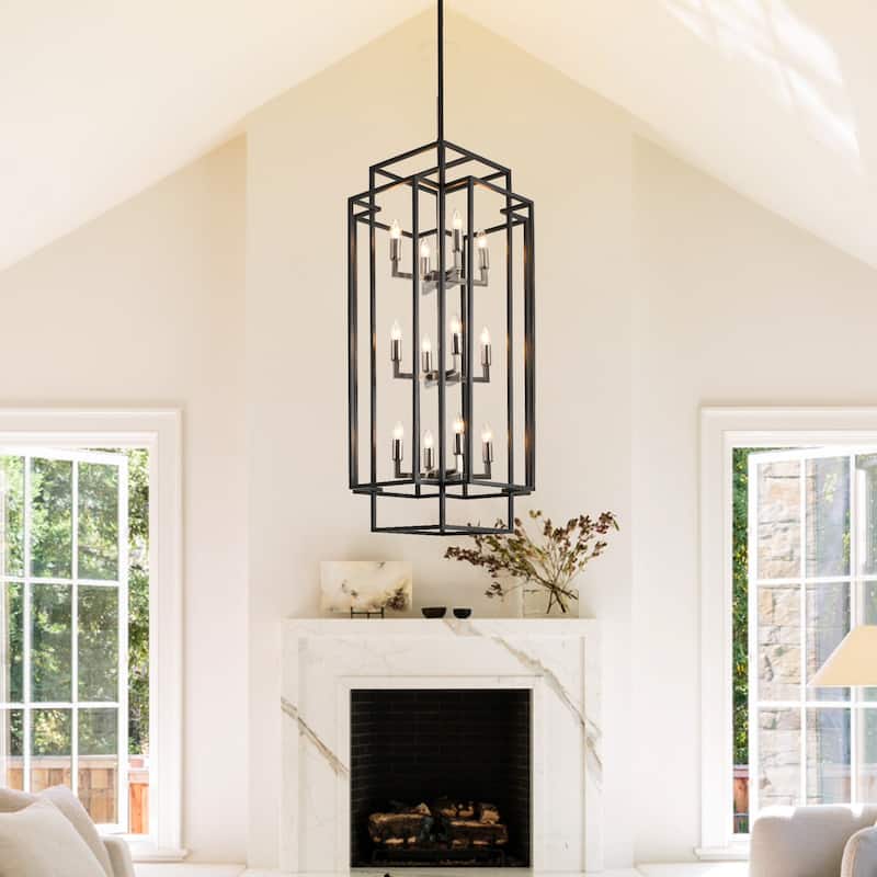 12 Light Black Industrial Metal Chandelier Fixture Rustic Lantern Pendant Lighting