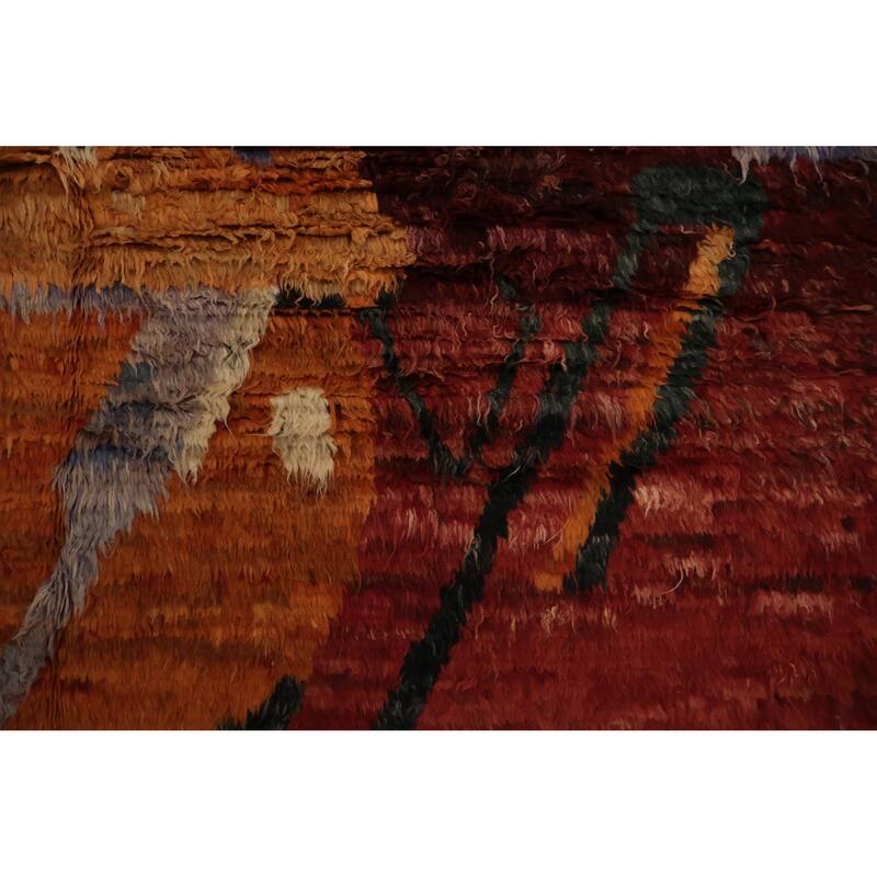Hand Knotted Oriental 100% Wool Carpet Modern Tribal Red Moroccan Area Rug - 9' 8'' X 6' 6''