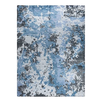 Modern One-of-a-Kind Hand-Knotted Area Rug - Gray, 9' 1" x 12' 1" - 9' 1" x 12' 1"