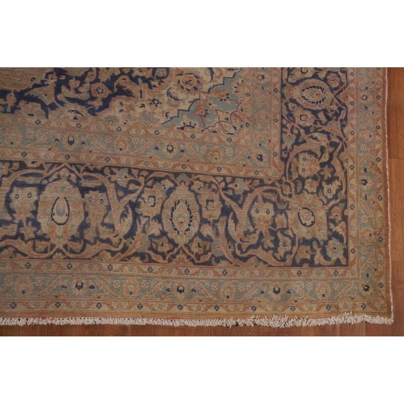 Distressed Kashan Persian Antique Area Rug Handmade Wool Carpet - 9'9" x 13'3"