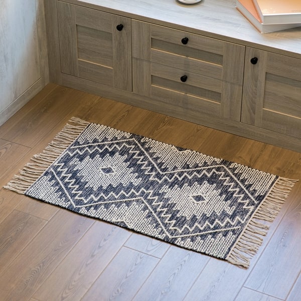 Handwoven Blue Geometric Cotton Wool Flatweave Kilim Area Rug 2 X 3 2 X 3 Overstock 32664814