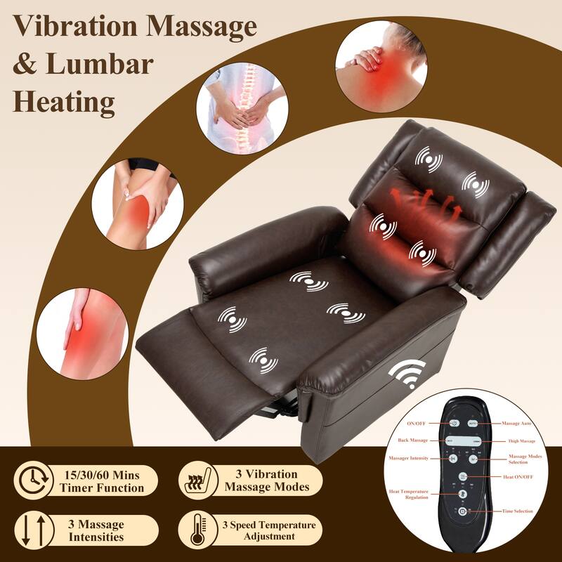 Power Lift Recliner Chair with Massage & Heat - PU Leather Electric Lift Chair for Living Room