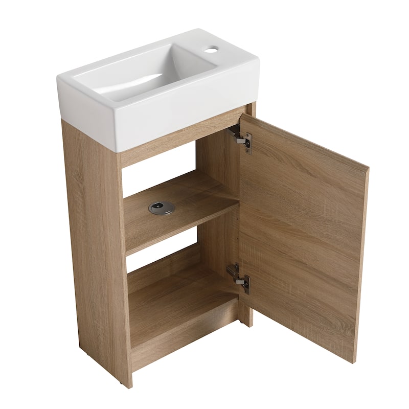BNK 16/18 inch Freestanding Bathroom Vanity with Single Sink and Soft Close Door