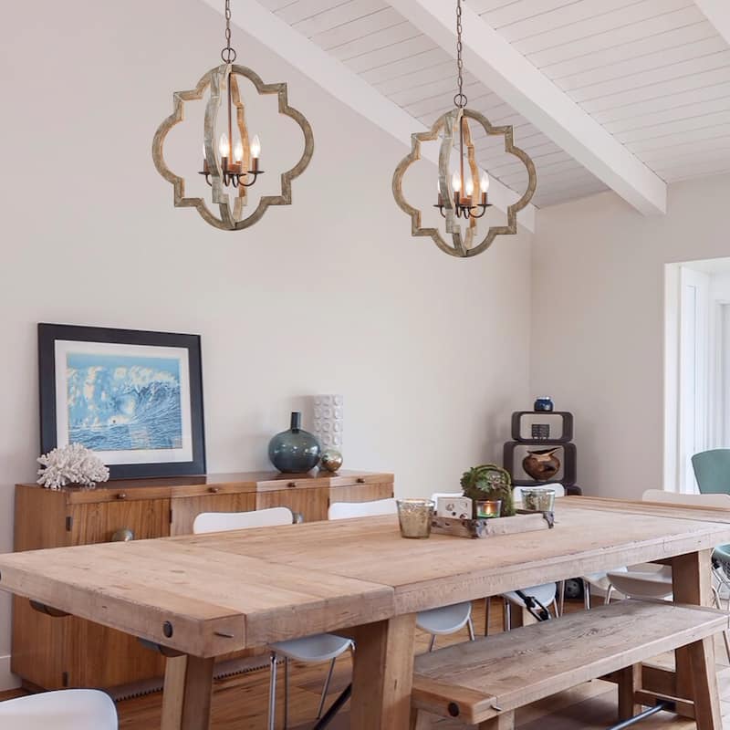 The Gray Barn Modern Farmhouse 4-Light Wood Chandelier for Dining Room