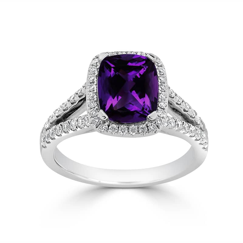 Auriya 1ct Cushion-cut Purple Amethyst and Halo Diamond Engagement Ring 3/8cttw 14K Gold