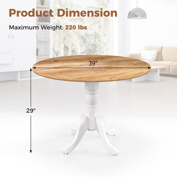 Rubber Wood Round Dining Table with Curved Legs and Adjustable Foot Pads - 40 x 40 x 29 inch (L x W x H)