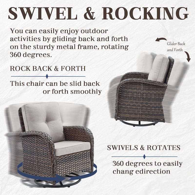 Pocassy Outdoor Sofa Swivel Chair Set with Fire Pit Table