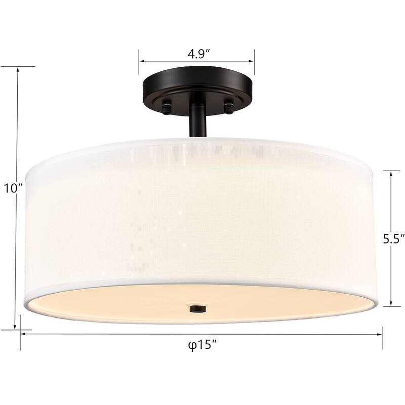 Zanzibar Drum Shade Semi Flush Mount Ceiling Light Black LED Ceiling Light Fixture